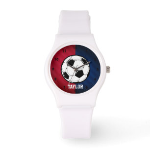 Relógio De Pulso Bola de futebol; Vermelho, Branco e Azul