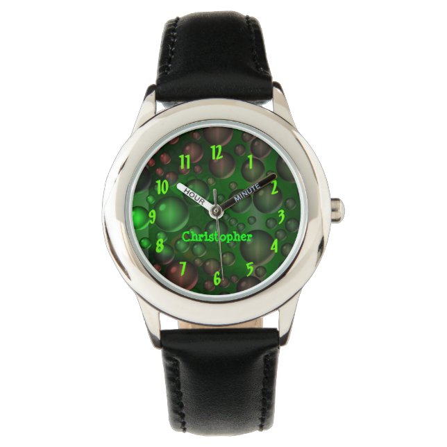 Relógio De Pulso Bolhas de ascensão (Verde&Vermelho) (Frente)