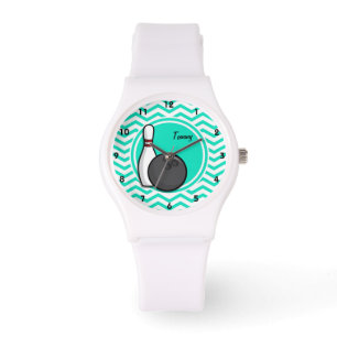 Relógio De Pulso Boliche; Aqua Green Chevron