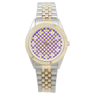 Relógio De Pulso Bolinhas amarelas com fundo roxo STaylor