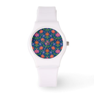 Relógio De Pulso Bolinhas Rangoli Flores, Blue Sporty Wristwatch