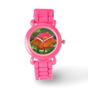 Relógio De Pulso Borboleta e Flor Rosa