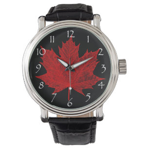 Relógio De Pulso Bordo vermelho vibrante Folha-Canadá