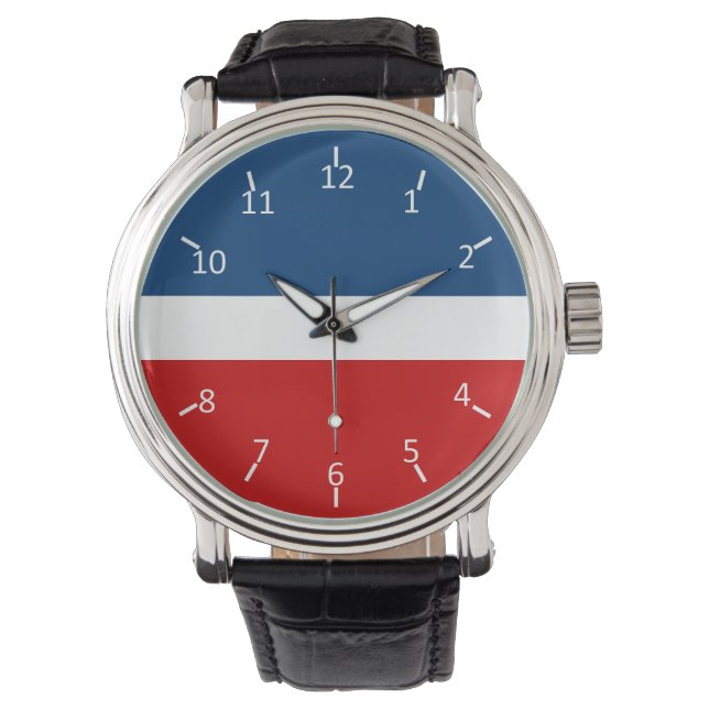 Relógio De Pulso Branco vermelho e azul (Frente)