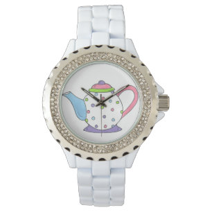 Relógio De Pulso Bule de Pote de chá cerâmico de Bolinhas pastel