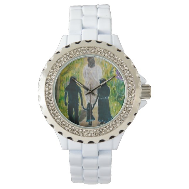 Relógio De Pulso Caminhe com o Cristo Mulheres Rinoestone Watch (Frente)