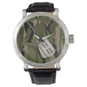 Relógio De Pulso Camo verde com dog tags