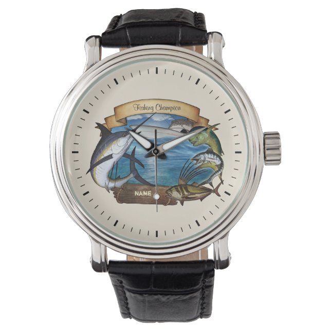 Relógio De Pulso Campeão de pesca (personalizável) (Frente)