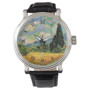 Relógio De Pulso Campo de Trigo com Ciprestes de Van Gogh na Haute 