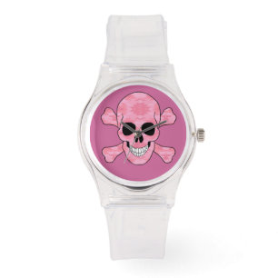 Relógio De Pulso Camuflagem Rosa Caveira E Crossbones