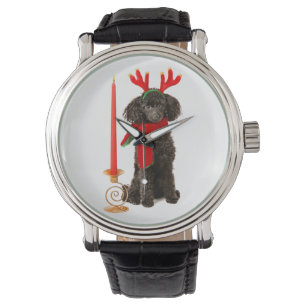 Relógio De Pulso Cão de caniche preto do brinquedo do Natal vestid