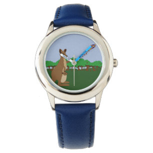 Relógio De Pulso Cartoon Kangaroos voando uma pipa