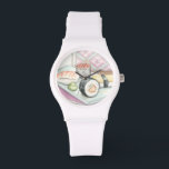 Relógio De Pulso Chapa de Sushi com Chopsticks<br><div class="desc">Megan Meagher pintou este prato delicioso de sushi sorvido, completo com um par de pauzinhos para ajudá-lo a curtir a refeição. Você pode quase sentir este maravilhoso lanche! Comprar seu impressão hoje!</div>