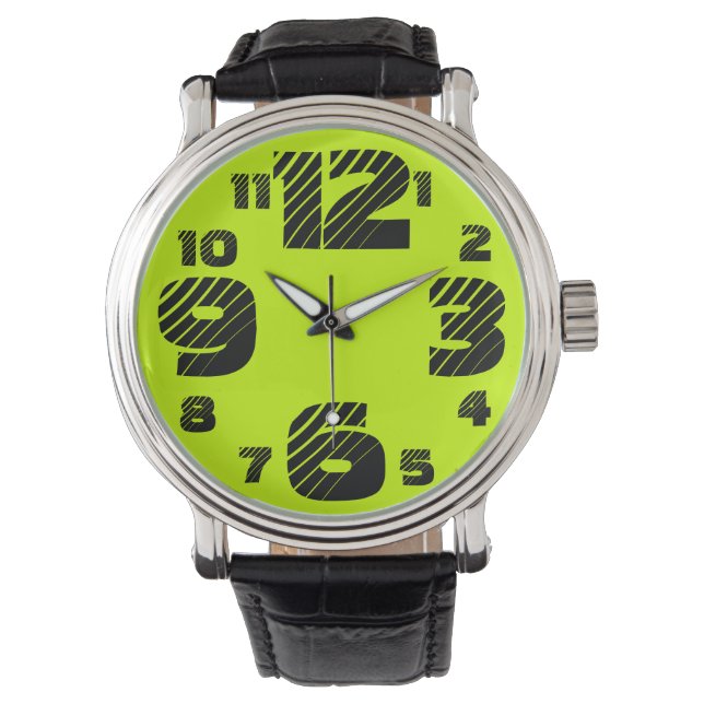 Relógio De Pulso Chartreuse/Black Man's Big Number Watch (Frente)