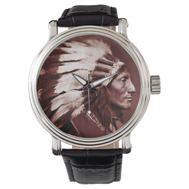 Relógio De Pulso Chefe Indiano Americano (Brown) (Frente)