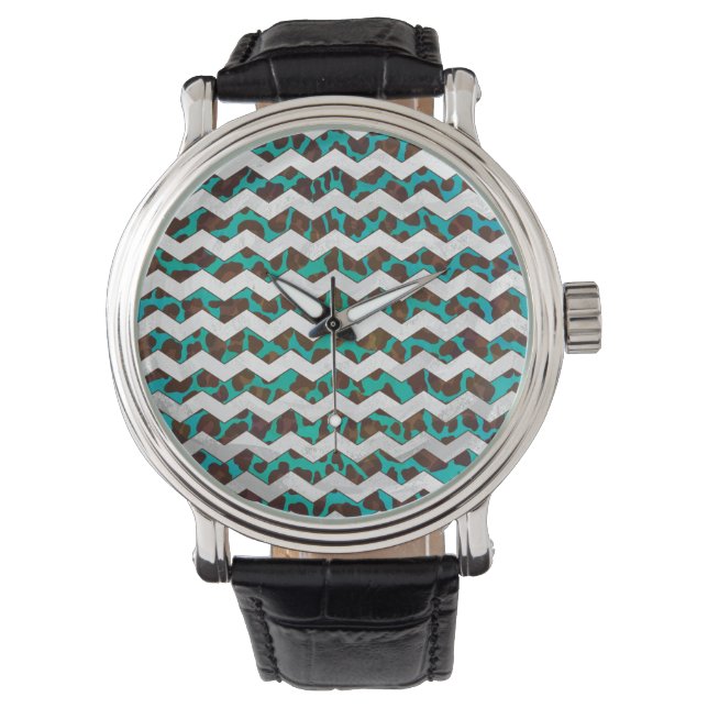 Relógio De Pulso Chevron Leopard Brown e Teal Impressão (Frente)