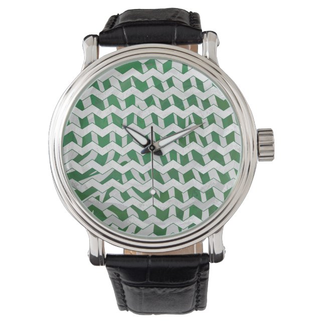 Relógio De Pulso Chevron Zebra Green e White Impressão (Frente)
