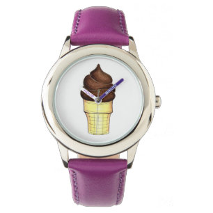 Relógio De Pulso Chocolate Soft Serve Sorvete Cone Dessert Watch