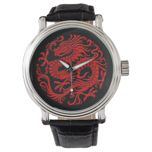 Relógio De Pulso Círculo chinês vermelho e preto tradicional do
