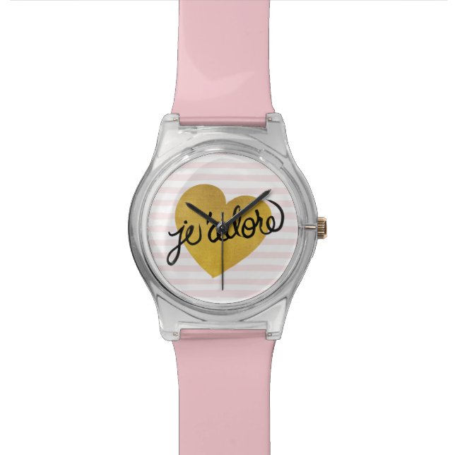 Relógio De Pulso Citações coração preto & Dourado de | de J'adore (Detalhe)