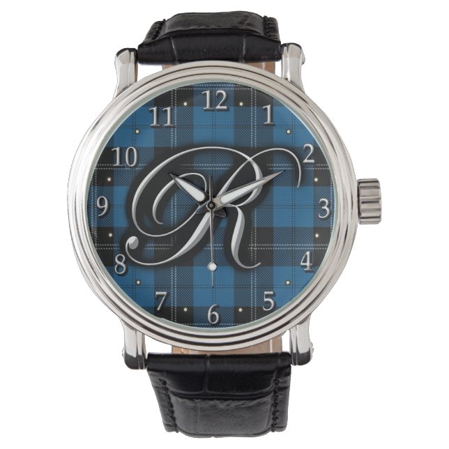 Relógio De Pulso Clan Ramsay Ramsey - Letra R Monograma Blue Tartan (Frente)