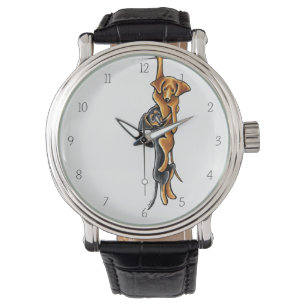 Relógio De Pulso Clingy Dachshund Negro Suave/Vermelho Tan