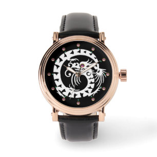 Relógio De Pulso COBRA BRANCO - DRAGÃO preto, Gemstones cor-de-ros