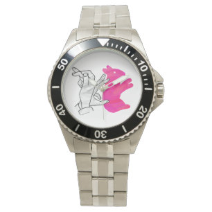 Relógio De Pulso Coelho Silhout Mão Rosa