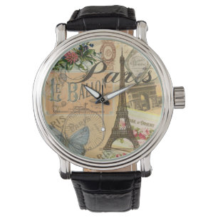 Relógio De Pulso Colagem de Viagens vintage de Paris França
