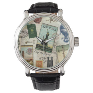 Relógio De Pulso colagem de viagens vintage moderna