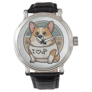 Relógio de Pulso com Corgi Fofo e Padrão de Osso