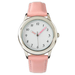 Relógio de pulso com pulseira de couro rosa de aço