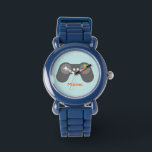 Relógio De Pulso Controladora de Jogo Azul Claro<br><div class="desc">Este relógio divertido apresenta uma legal ilustração vetorial de um controlador de videos games e pode ser personalizado com o nome,  monograma,  inicial ou qualquer texto de sua escolha para um presente personalizado perfeito.</div>