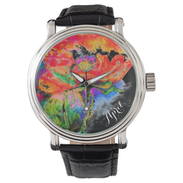 Relógio De Pulso Cor-de-água floral vermelha Elegante abstrato (Frente)
