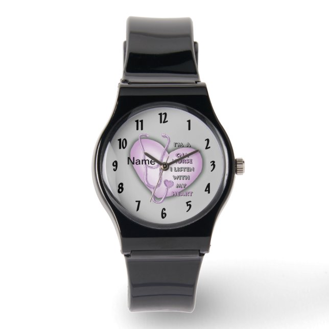 Relógio De Pulso Coração Roxo Enfermeira CNA (Frente)