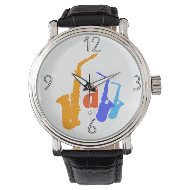 Relógio De Pulso Cores do Jazz Sax Illustration Watch 1 (Frente)