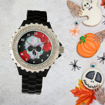Relógio De Pulso Crânio Floral Cana-d-água Cana-de-Açúcar<br><div class="desc">Um lindo relógio com um crânio com flores design pintado em um estilo aquarela. Perfeito para alguém que gosta de gótico pastel e crânios de açúcar com designs florais.</div>