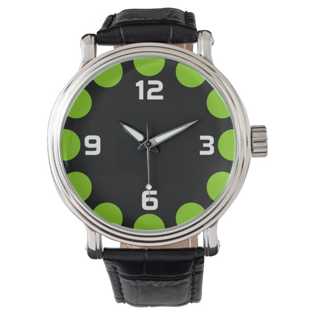 Relógio De Pulso Crescente Cor - Verde Marciano em Preto (Frente)