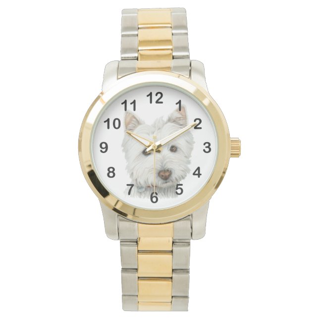 Relógio De Pulso Cute Westie Dog Art Watch (Frente)