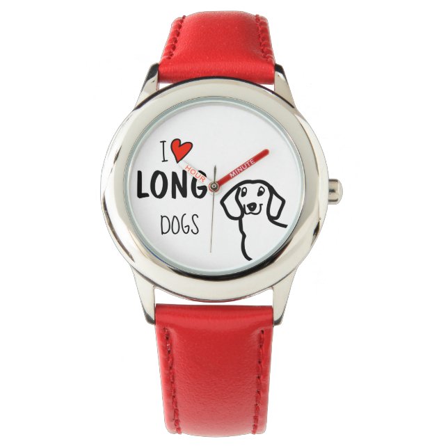 Relógio De Pulso Dachshund Eu Amo Cães Longos Citação Divertida e F (Frente)