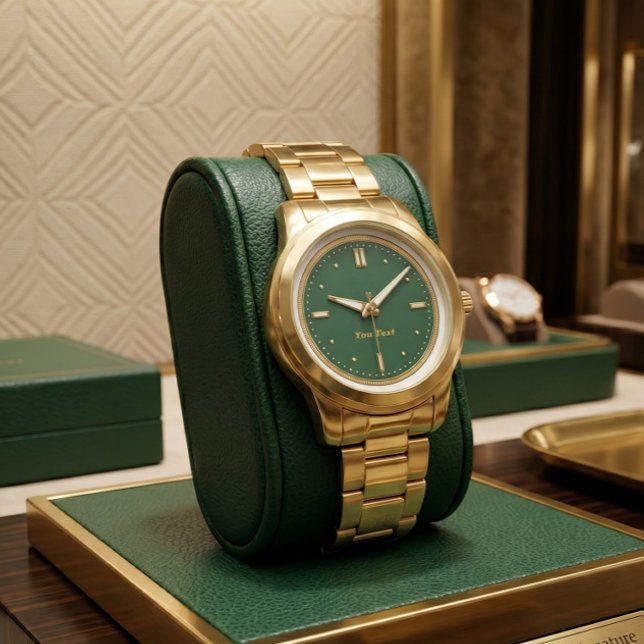 Relógio de pulso de luxo esmeralda verde e dourado (Criador carregado)