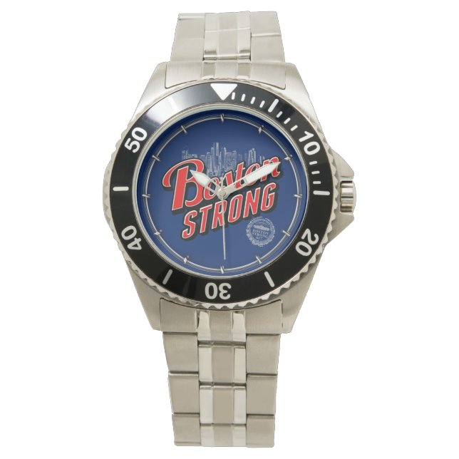 Relógio De Pulso Decoração Boston Strong em vermelho e azul (Frente)