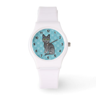 Relógio De Pulso Desenho de Cartoon de Gato Azul Russo