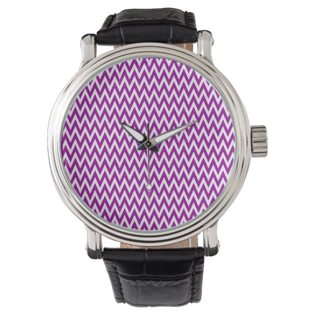 Relógio De Pulso Design de Chevron Elegante Roxo (Frente)