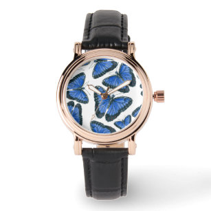 Relógio De Pulso Design de padrão de borboleta morfo azul