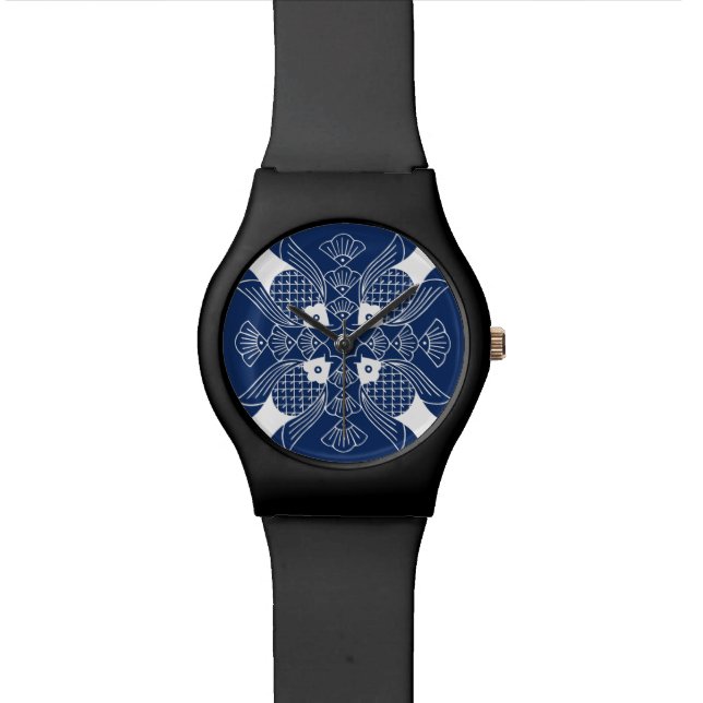 Relógio De Pulso Design de Peixes Submarinos com Fundo Azul (Detalhe)