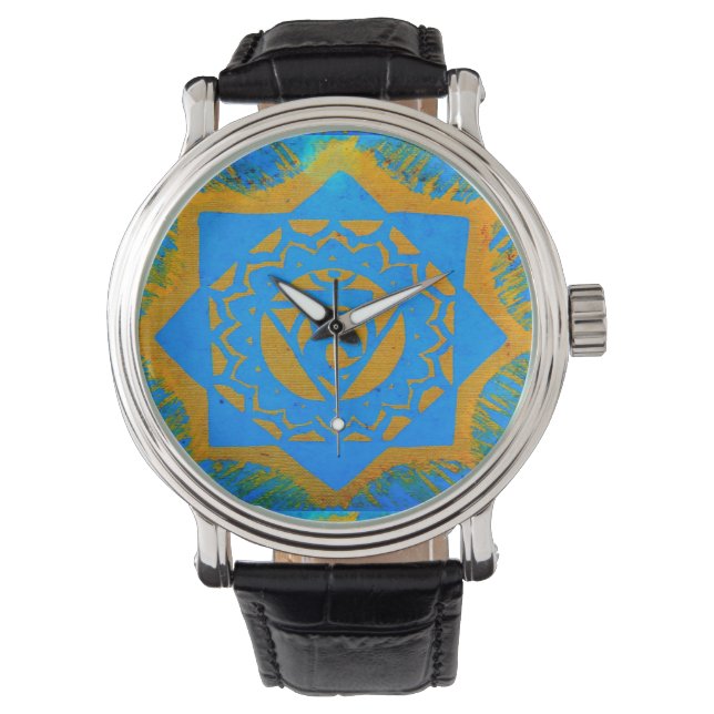 Relógio De Pulso design de tibetano de ouro azul (Frente)