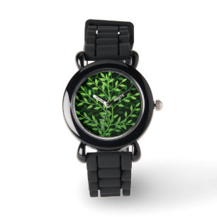Relógio De Pulso Design frondoso elegante verde dos ramos