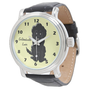 Relógio De Pulso Design personalizado de cãozinho preto de ouro