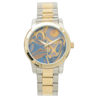 Relógio De Pulso Designer Dourado e Silver Watch - Abstrato de Art